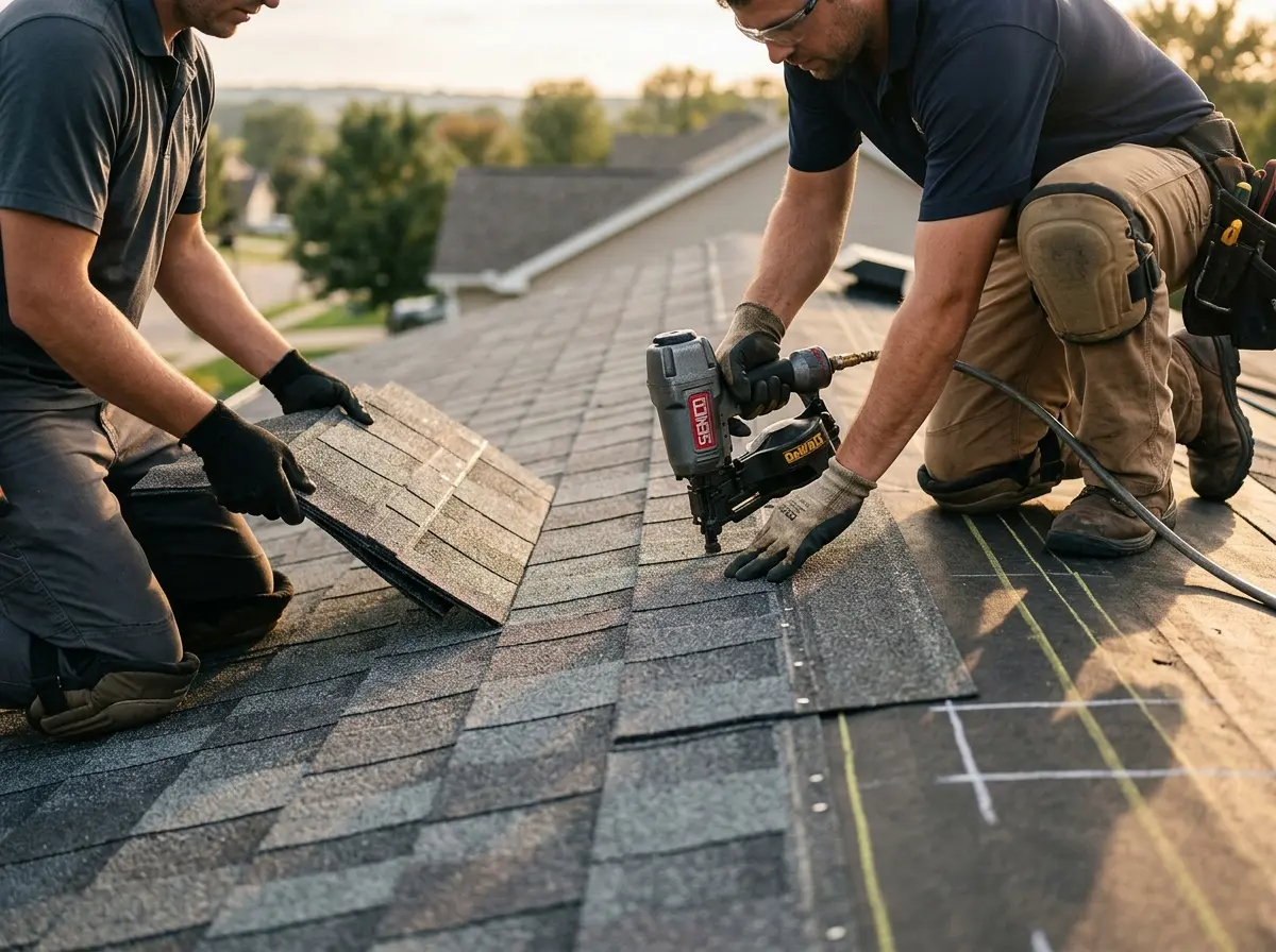 Professional roofer working on a residential roof in Tampa